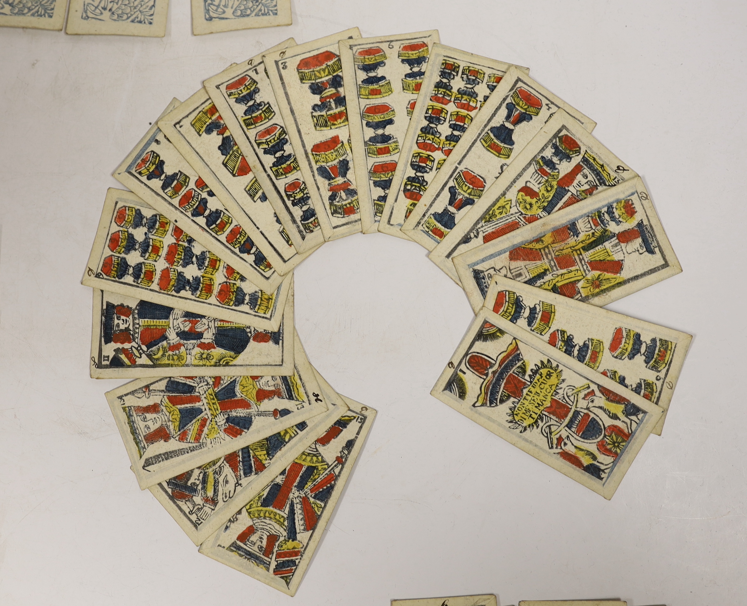 A set of 19th century hand-coloured playing cards, 52 total